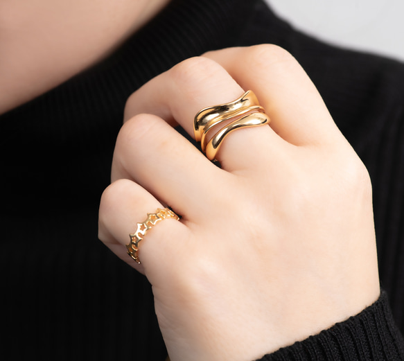 【選べる】三日月と星の惑星リング２点セット　フォークリング 大ぶり　クリスマス 12枚目の画像