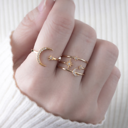 【選べる】三日月と星の惑星リング２点セット　フォークリング 大ぶり　クリスマス 2枚目の画像