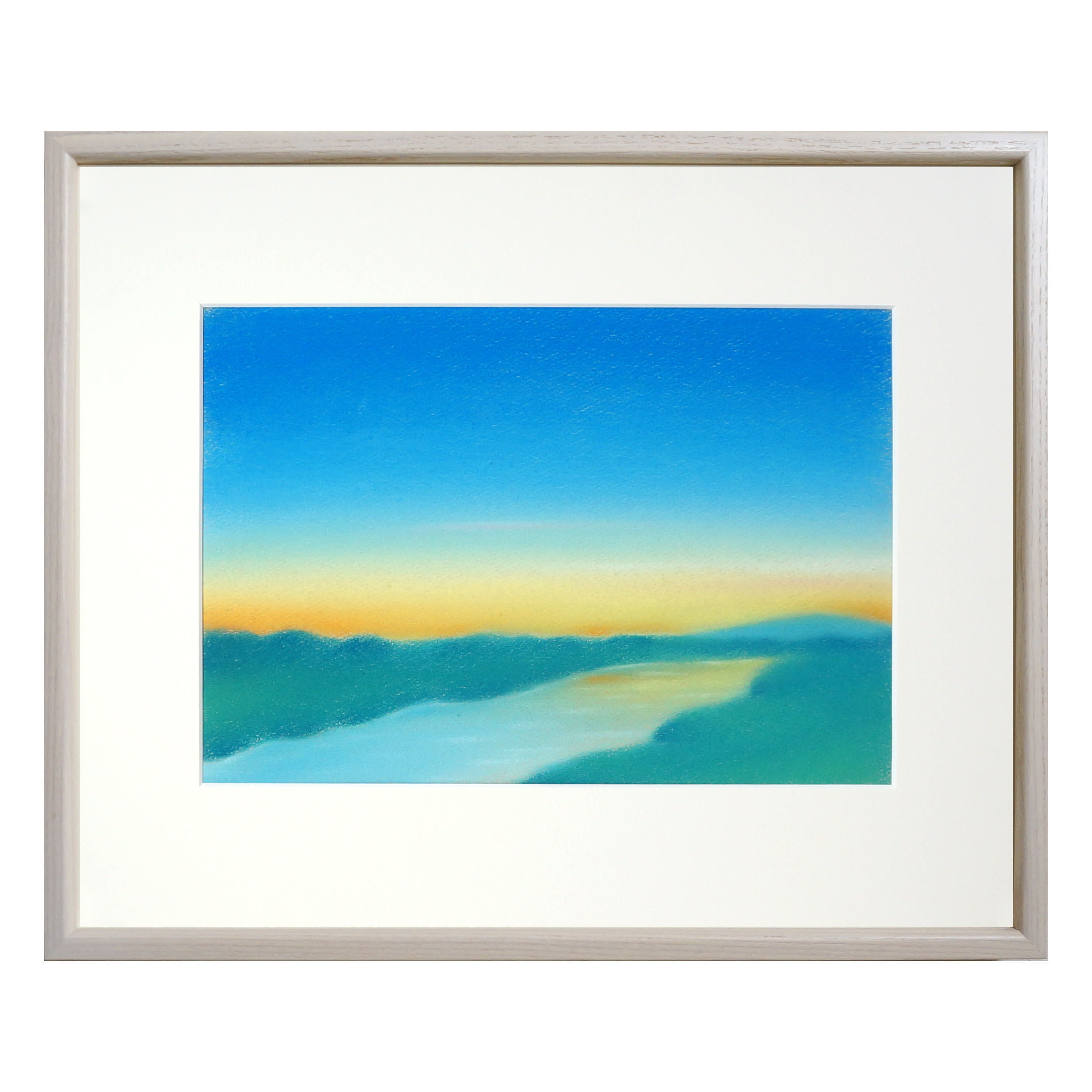 河のある風景：朝（パステル画・マット紙付き） 絵画 パステル画