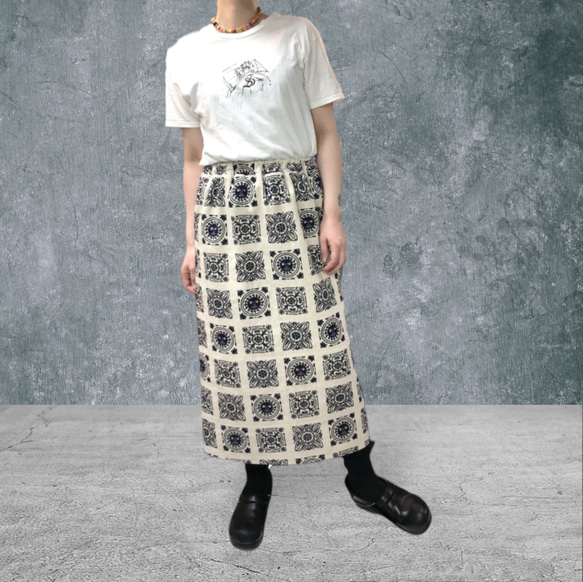メキシカン　太陽デザイン　コットンリネン　スリットロングスカート 2枚目の画像