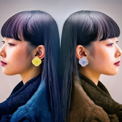菜の花結びのイヤリング　-Yellow×Purple- 　■ピアス可■ 2枚目の画像