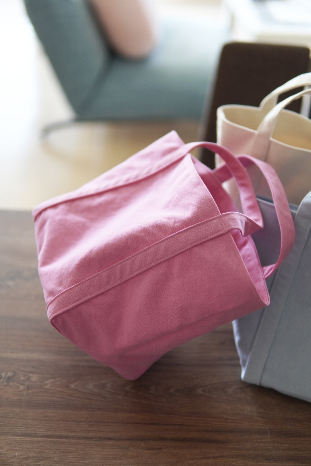 ♡洗えるバッグ！くたっと帆布トート♡たっぷりマチ トートバッグ ピンク