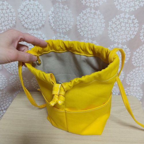 受注製作／ カラー変更可【2way巾着バッグ】イエロー／11号帆布