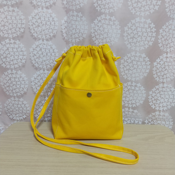 □受注製作/ 鮮やかなイエロー【2way巾着バッグ】帆布 □受注製作/ 鮮やかなイエロー【2way巾着バッグ】帆布