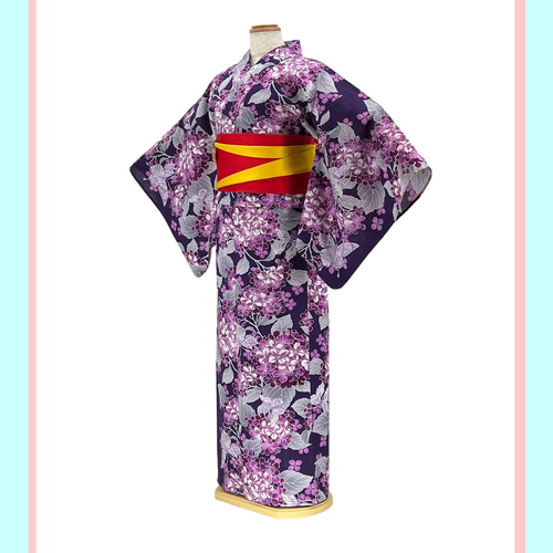オンワード　染橘香の浴衣　紫陽花　綿紅梅 ゆかた 花古今 紫陽花に金魚 （クリーム） 綿 仕立て上がり 日本