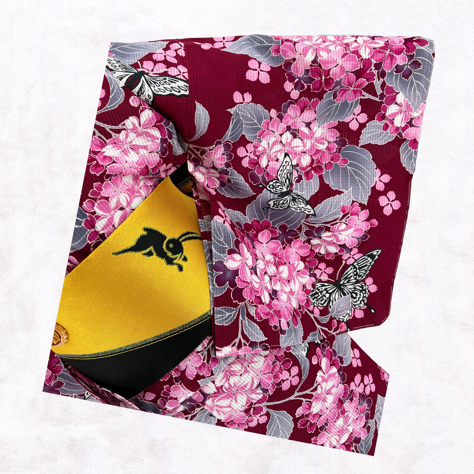 京染浴衣 浴衣単品 「紫陽花と蝶」 赤地 箔入り 空羽紅梅 綿100% 夏着物 単衣 レディース Y-AD-0004 11,154円