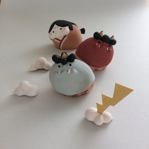 受注制作] 節分 みどり鬼(雷神)さん （素焼き 置物） その他置物 okara