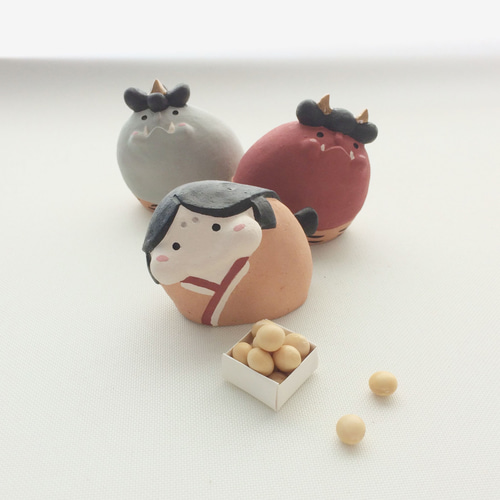 受注制作] 節分 みどり鬼(雷神)さん （素焼き 置物） その他置物 okara