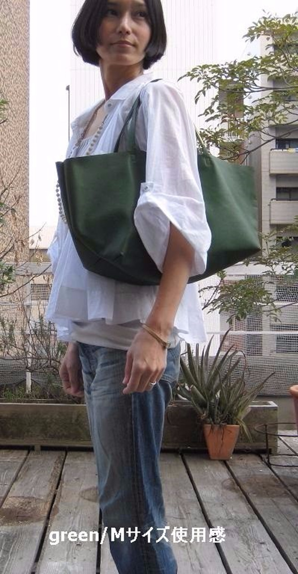 【即納】OTONA eco-bag Mサイズ カラシ　本革製　トートバッグ 9枚目の画像
