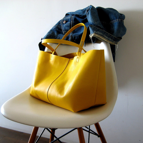 【即納】OTONA eco-bag Mサイズ カラシ　本革製　トートバッグ 1枚目の画像