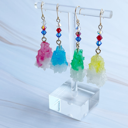 選べるお味・レジンで作った溶けないかき氷のピアス イヤリング