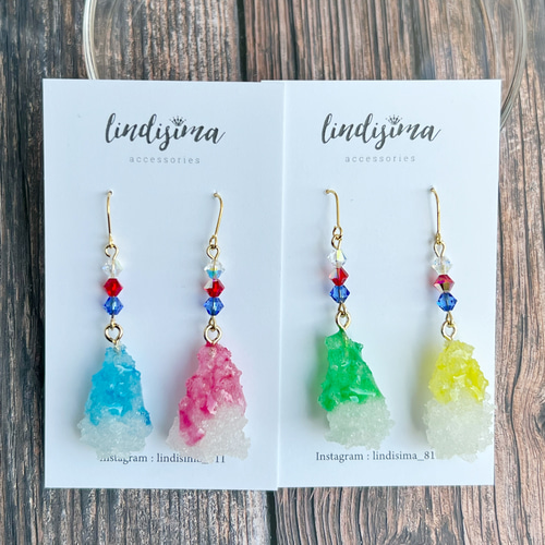 選べるお味・レジンで作った溶けないかき氷のピアス イヤリング