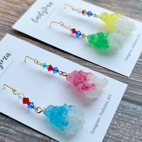 選べるお味・レジンで作った溶けないかき氷のピアス イヤリング