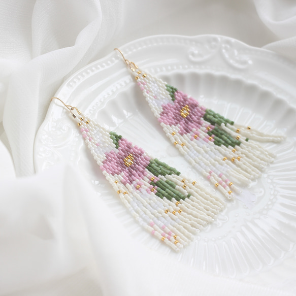 14kgf波西米亚风 古董串珠花朵度假耳环 第5張的照片