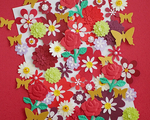 フラワーアソート】赤系 クラフトパンチ 60枚 その他素材 ぱんちぱんち