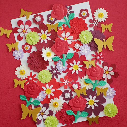 フラワーアソート】赤系 クラフトパンチ 60枚 その他素材 ぱんちぱんち
