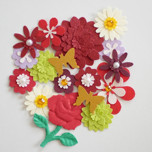 フラワーアソート】赤系 クラフトパンチ 60枚 その他素材 ぱんちぱんち