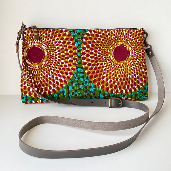 アフリカ布 ショルダーバッグM ブラウングリーン ショルダーバッグ