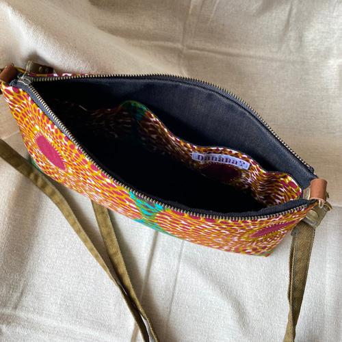 アフリカ布 ショルダーバッグM ブラウングリーン ショルダーバッグ