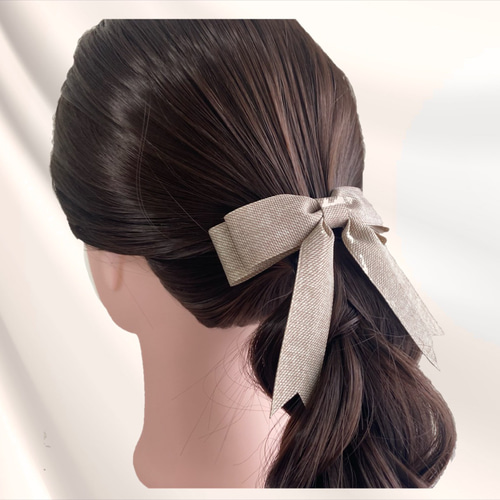 ポニーフック ＊ デニム調ブラウンベージュ ポニーフック・ヘアカフス 