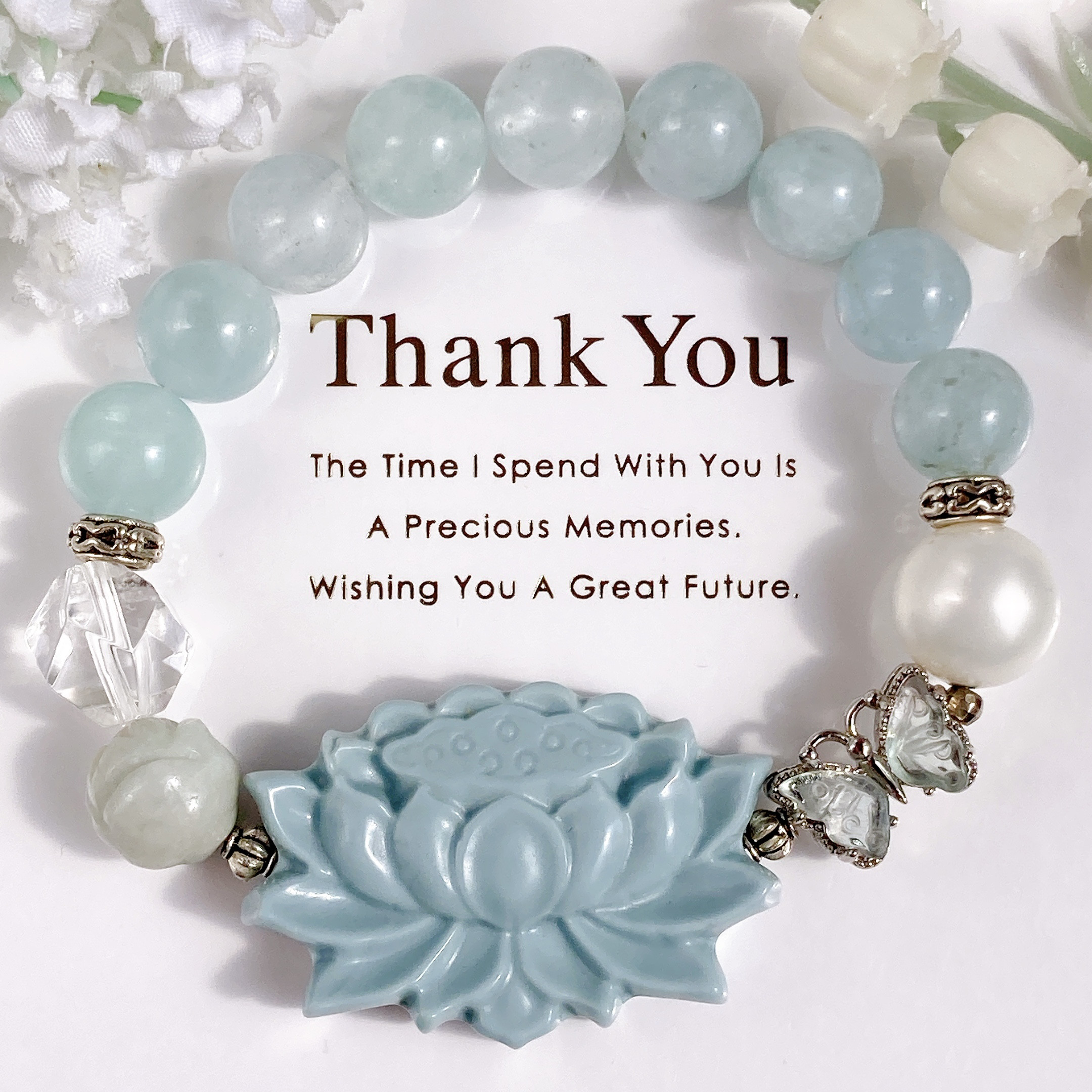 ˚✧₊⁎一点物˚✧₊⁎アラシャン蓮の花フローライト蝶々天然石ブレスレット