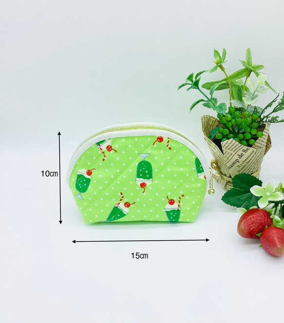 1点限り⭐︎ポーチ☆クリームソーダ＆スイーツ柄（グリーンアップル）レトロ　喫茶 2枚目の画像