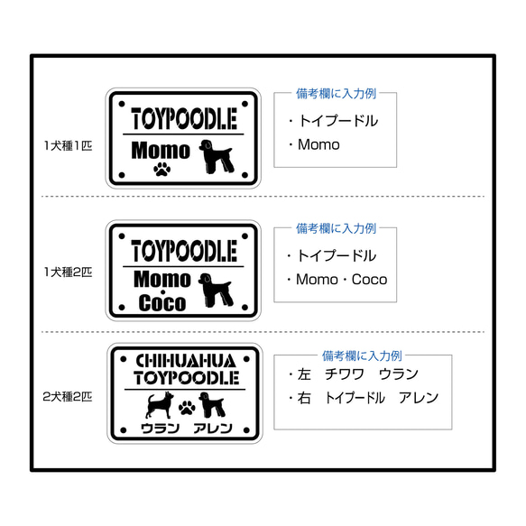 カート用ネームプレート　犬種イラスト、お名前入り・送料無料 4枚目の画像