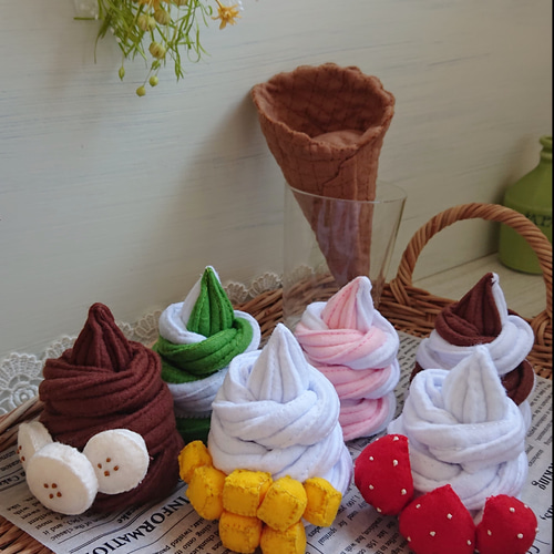 受注製作】フェルトおままごと えらべるソフトクリームセット