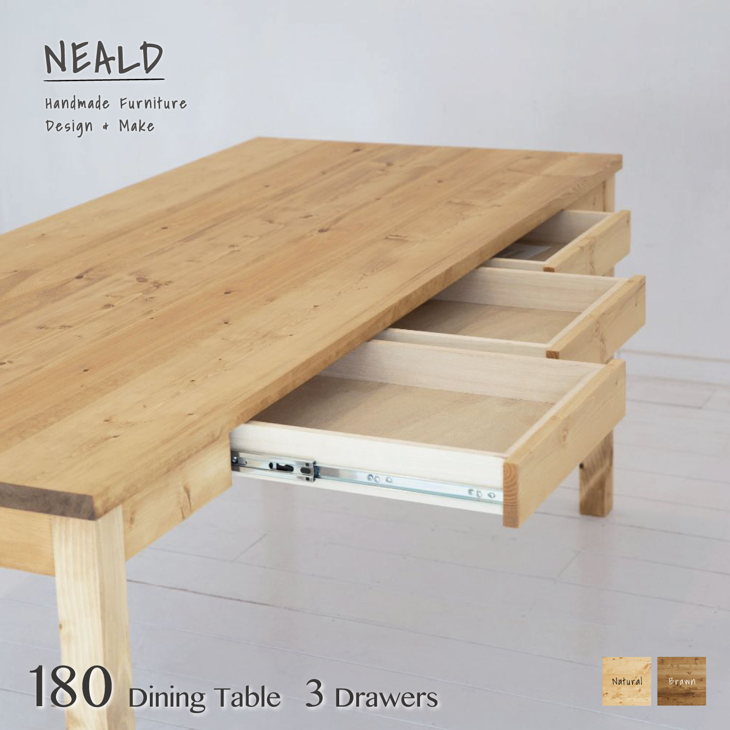 [送料無料] 無垢 ダイニングテーブル 食卓 引き出し片側 単品 w180 [受注製作] T-06