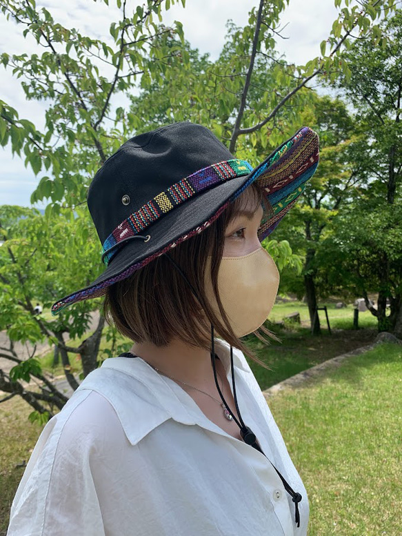 サファリハット（ブラック チノクロス）アウトドア向け 4枚目の画像