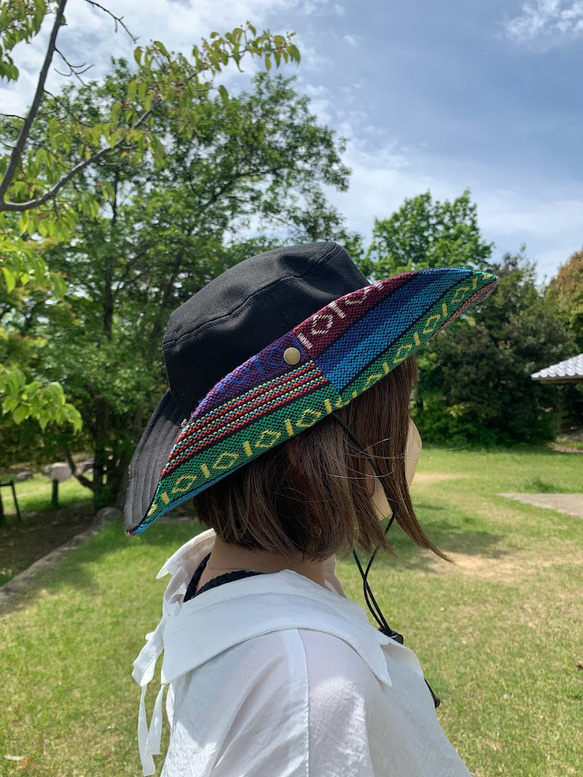 サファリハット（ブラック チノクロス）アウトドア向け 6枚目の画像