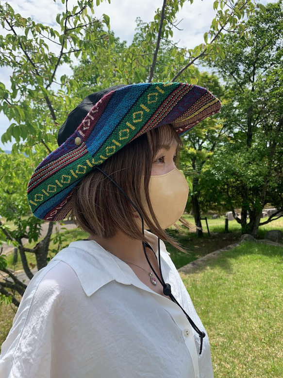 サファリハット（ブラック チノクロス）アウトドア向け 7枚目の画像