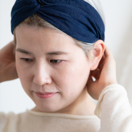 Linen＆Organiccotton 藍染ガーゼクロスターバン ヘアバンド