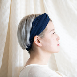 Linen＆Organiccotton 藍染ガーゼクロスターバン ヘアバンド