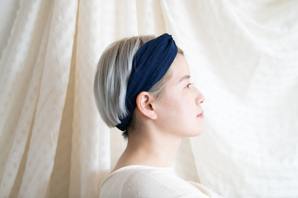 手紡ぎ　手織り　藍染　ヘアターバン　ターバン　痛くない 手紡ぎ 手織り 藍染 ヘアターバン ターバン 痛くない 手紡ぎ