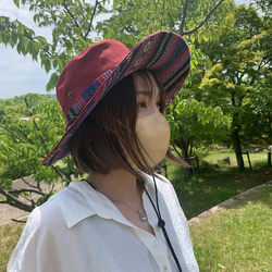 サファリハット（エンジ チノクロス）アウトドア向け 4枚目の画像