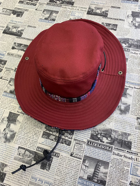 サファリハット（エンジ チノクロス）アウトドア向け 1枚目の画像