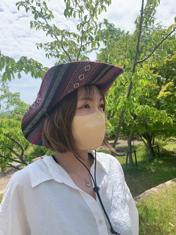 サファリハット（エンジ チノクロス）アウトドア向け 8枚目の画像