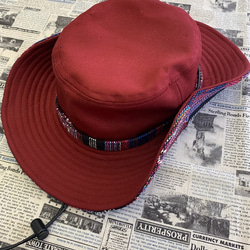 サファリハット（エンジ チノクロス）アウトドア向け 2枚目の画像