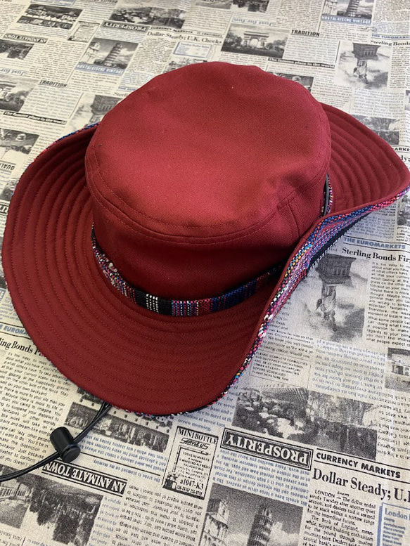 サファリハット（エンジ チノクロス）アウトドア向け 2枚目の画像