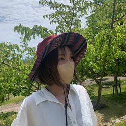 サファリハット（エンジ チノクロス）アウトドア向け 6枚目の画像