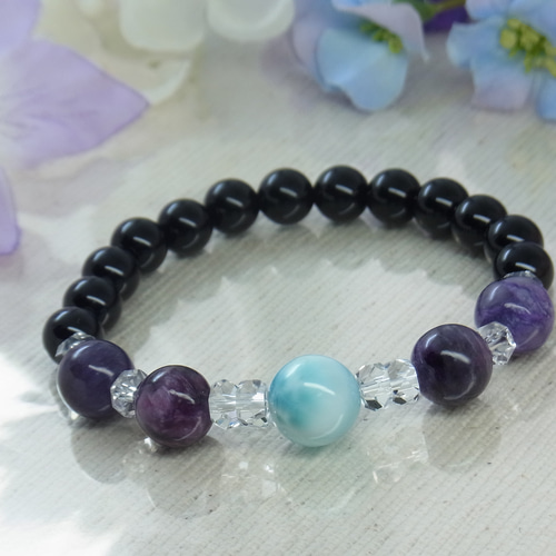 まゆ様♥️大粒ラリマー 猫ちゃん＆アイスラリマー天然石ブレスレット ねこの夢（LarimarMJ)