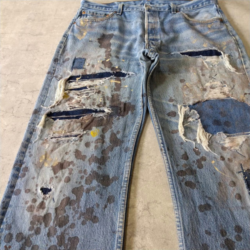 W36表記 リペアカスタム usa製 リーバイス 501 リメイクデニム