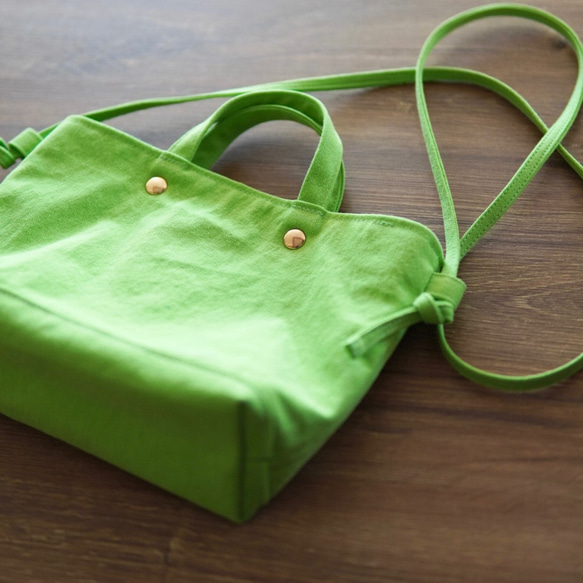 ♡洗えるバッグ！帆布ミニショルダー♡ミニトート　スマホポシェット バッグインバッグ グリーン 14枚目の画像