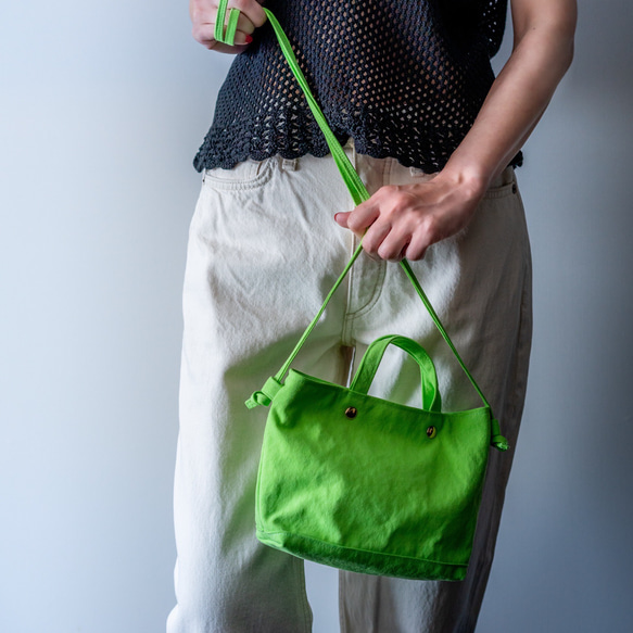 ♡洗えるバッグ！帆布ミニショルダー♡ミニトート　スマホポシェット バッグインバッグ グリーン 1枚目の画像