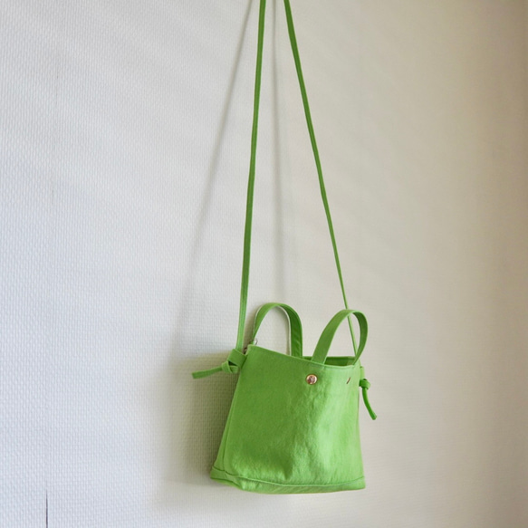 ♡洗えるバッグ！帆布ミニショルダー♡ミニトート　スマホポシェット バッグインバッグ グリーン 6枚目の画像
