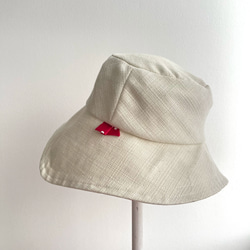 【受注製作】 帽子 白ツイード スクエアクロシェ クロシェ つば広 大人可愛い みずたま 6枚目の画像