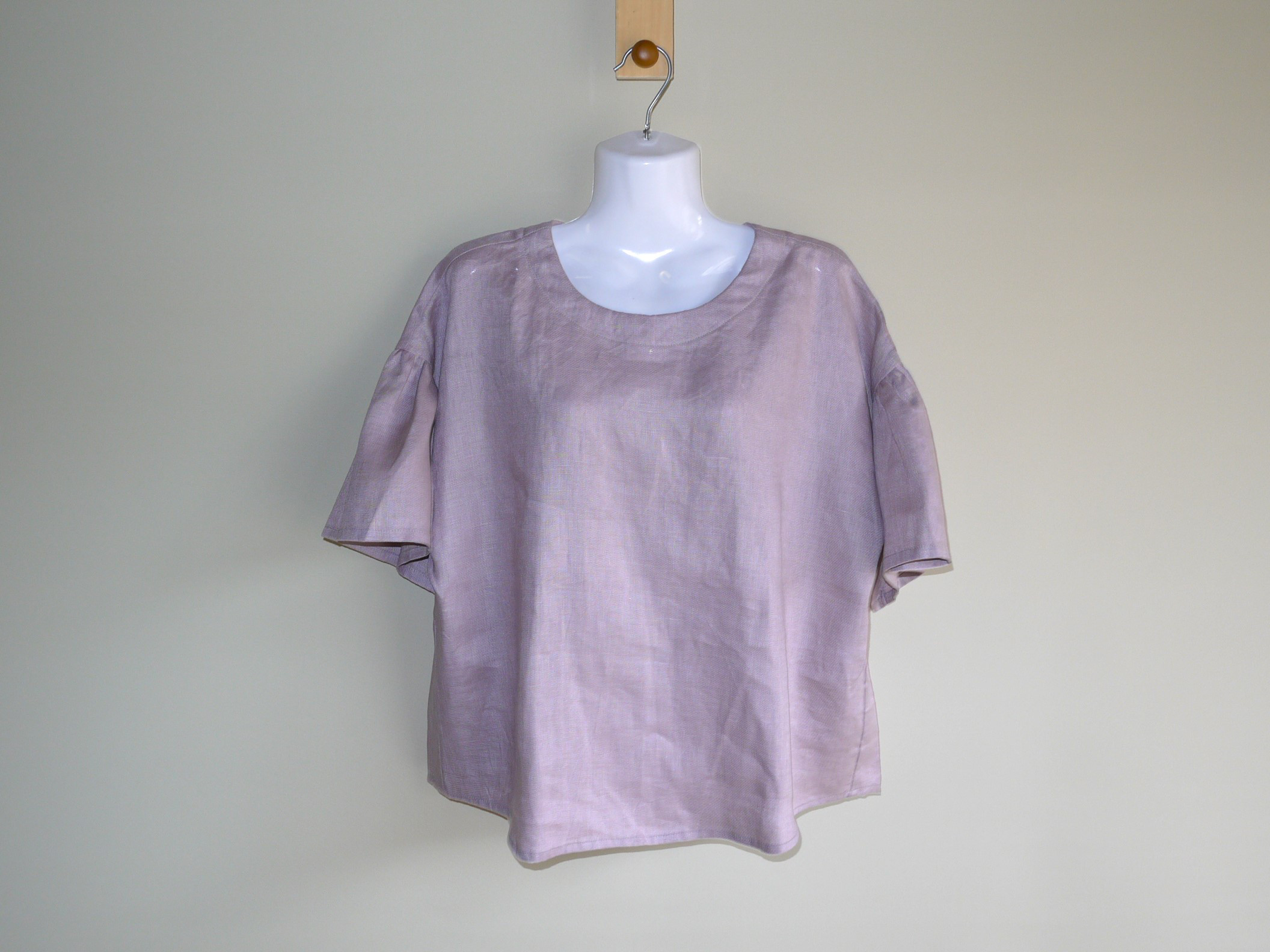 ☆リネン◇ギャザースリーブブラウス◇オールドモーブ◇M・L・LL（リネン100％）