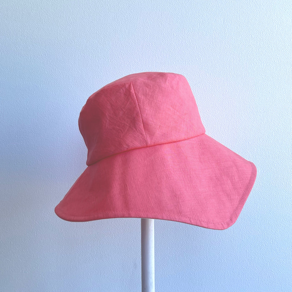 58cm 帽子 贈りもの ピンクツートンカラーのスクエアクロシェ 大人可愛い つば広 ピンク 7枚目の画像