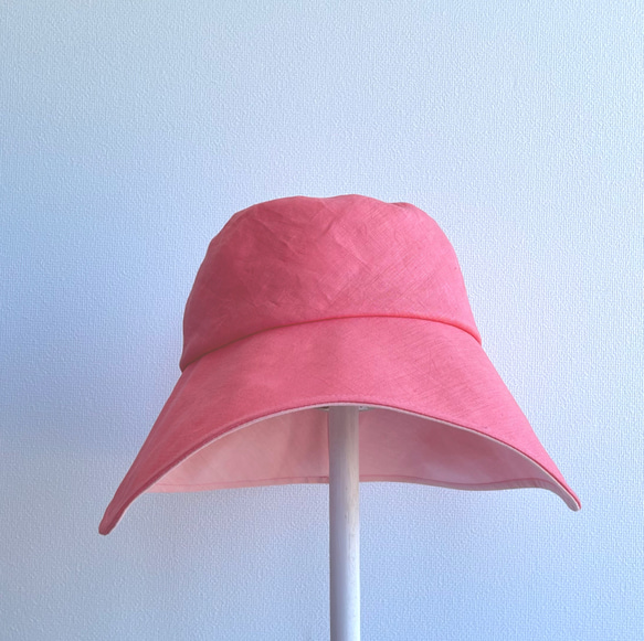 58cm 帽子 贈りもの ピンクツートンカラーのスクエアクロシェ 大人可愛い つば広 ピンク 9枚目の画像